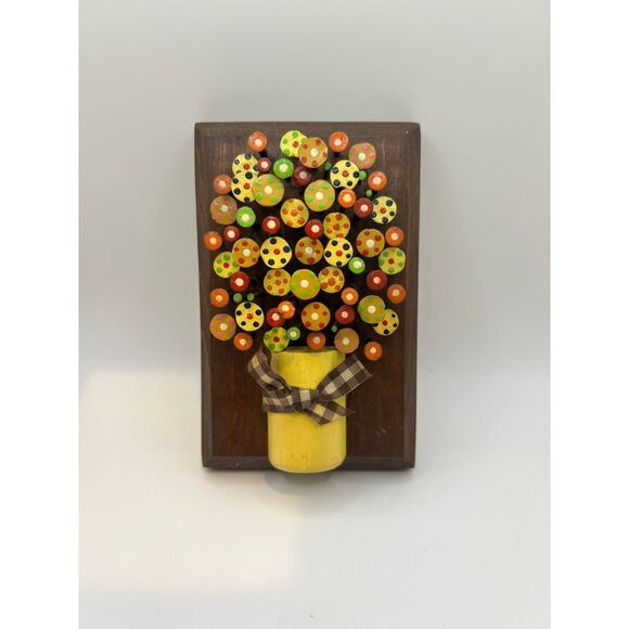 VTG Handmade Wood Nail Wall Art Flowers In Vase Vibrant Colors 1970s Decor Cute - Picture 2 of 9